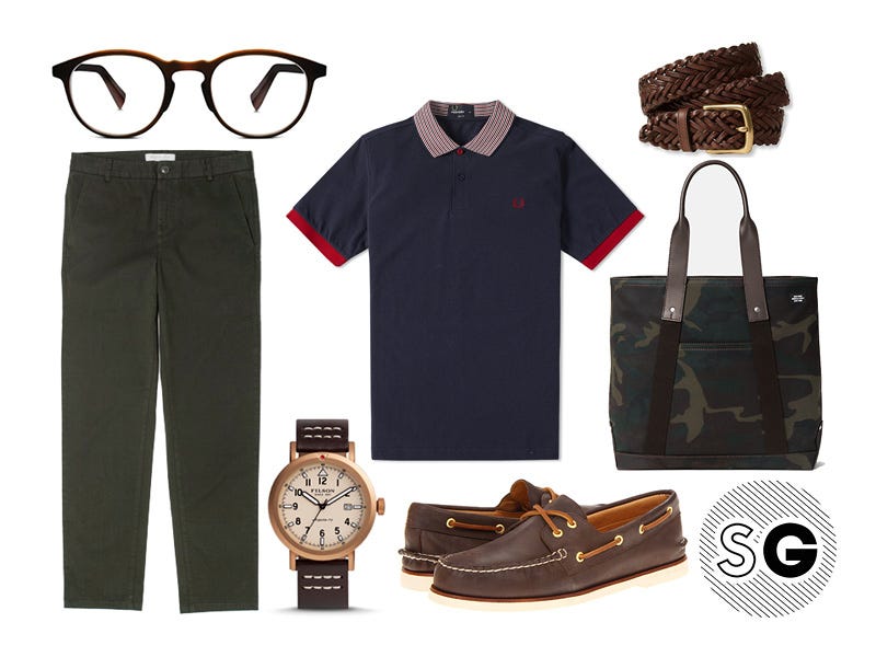 boat shoes, sperry topsider, fred perry, warby parker, jack spade, l.l. bean, braided belt, polo, filson