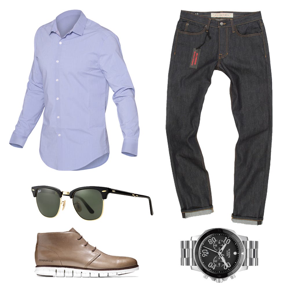ways to wear a blue dress shirt, men's blue dress shirt, men's work wardrobe, weekday wardrobe