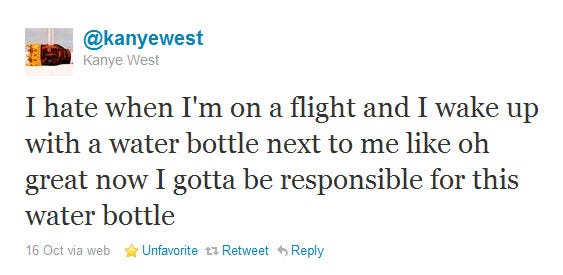 kanye west water bottle tweet