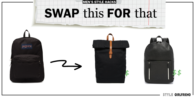style upgrade, style swaps, swap this for that, sunglasses, men's backpack, backpacks for guys