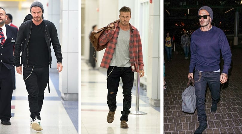 David Beckham shows off hipster style in a beanie, backpack and