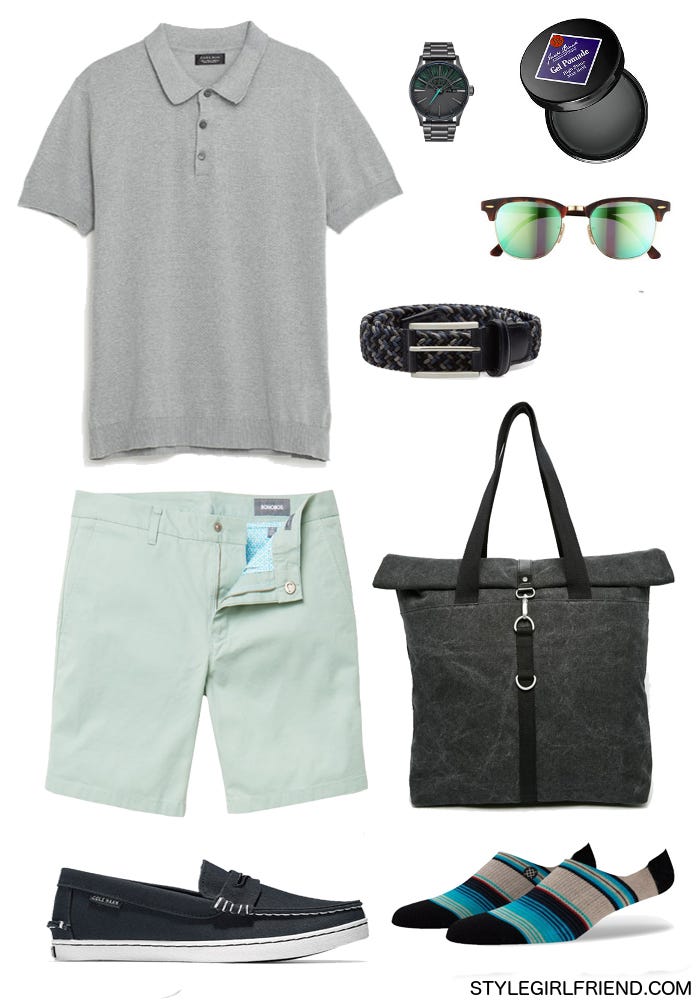 how to wear slate, mint shorts, t-shirt, sneakers, blue, teal, aqua