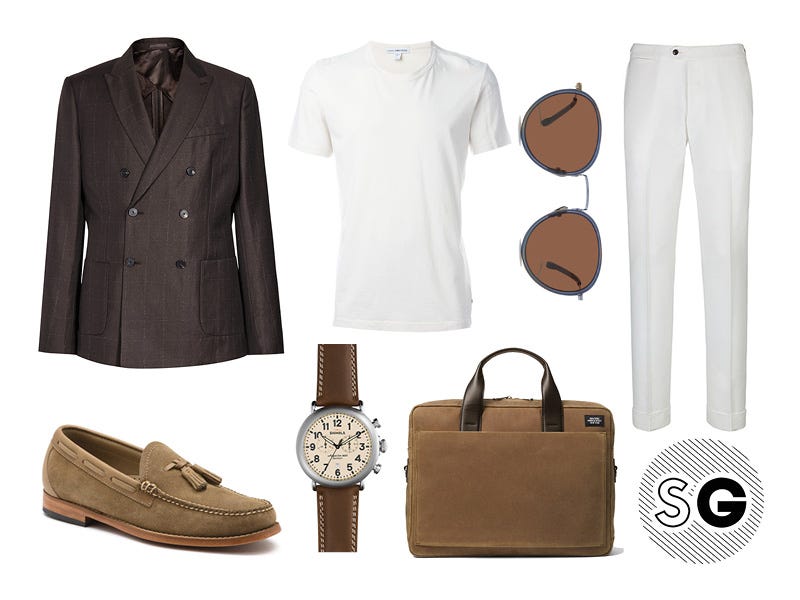 white tee, suit supply, shinola, bass, jack spade