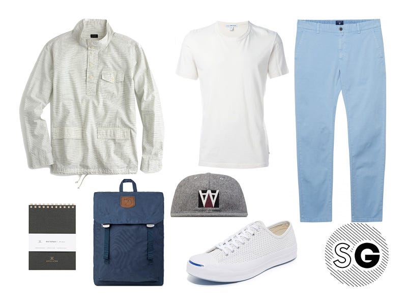 preppy, student, chinos, popover, white tee