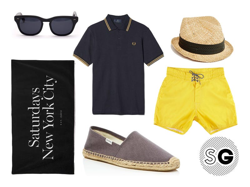 yellow, fred perry, polo, straw hat, saturdays nyc