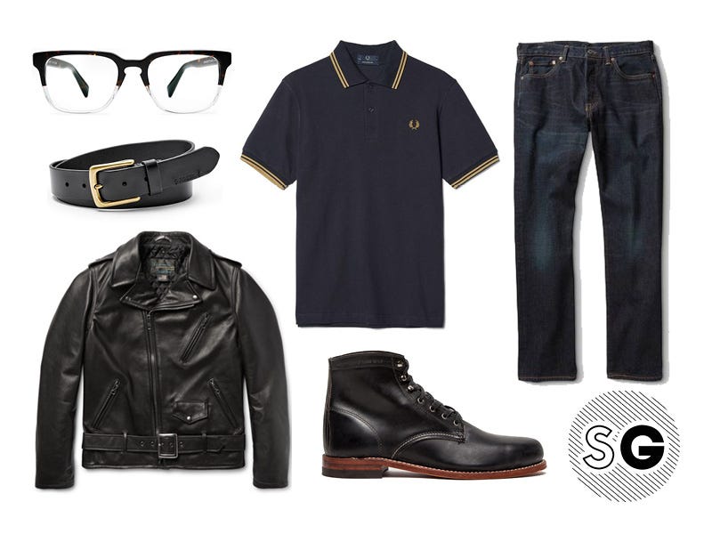 leather, biker, fred perry, polo