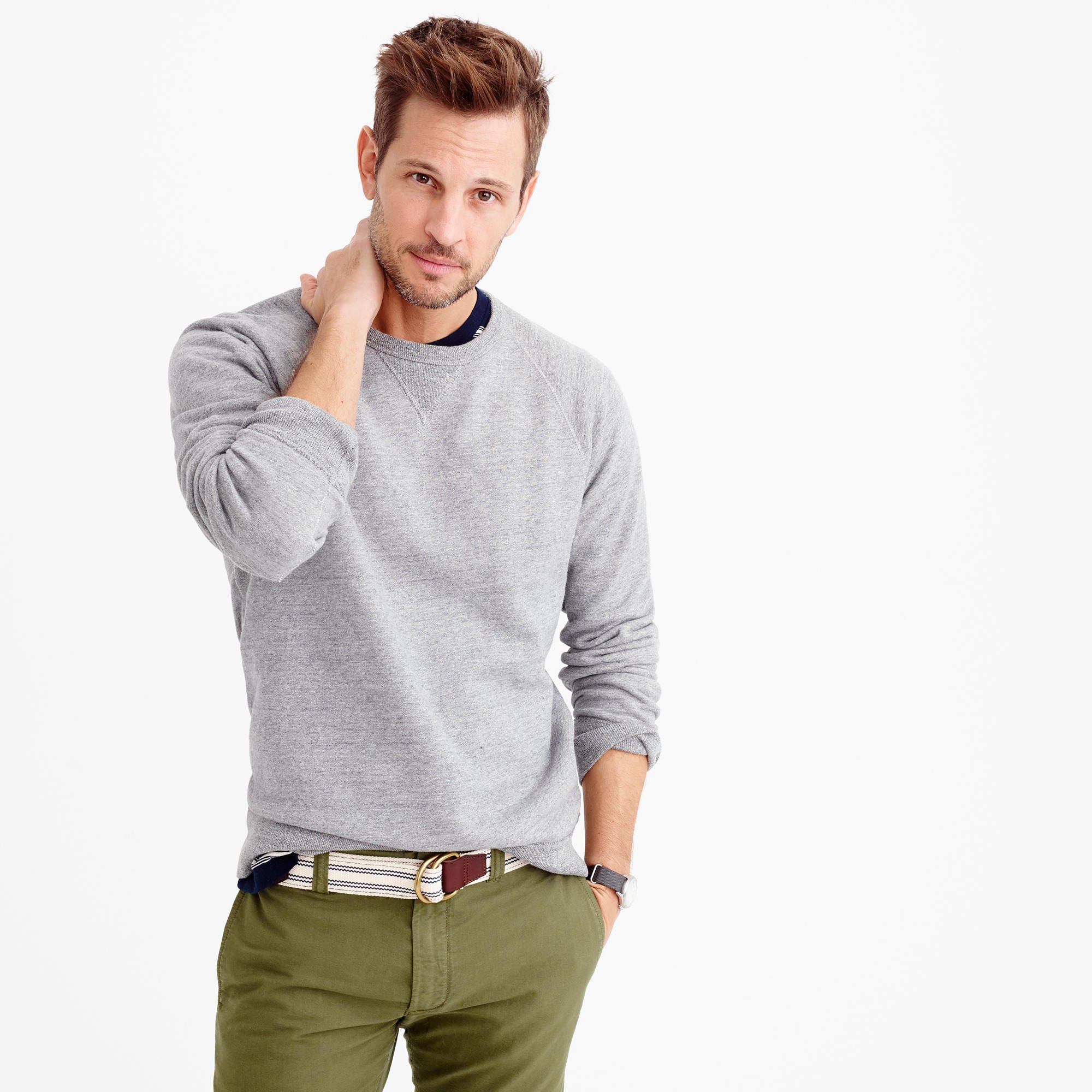 grey crewneck sweatshirt part of an everyday minimalist wardrobe
