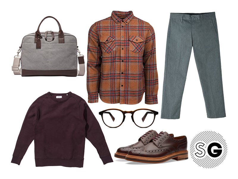 casual office, flannel, plaid, layer, fall, saturdays, warby parker, grenson, obey, fossil