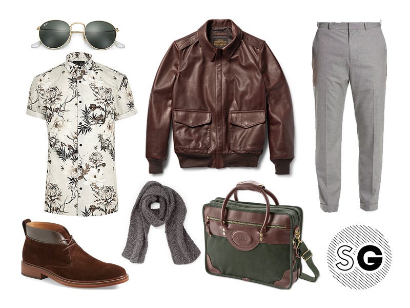 transitional dressing, leather jacket, pilot jacket, schott, vince, cole haan, orvis, man scarf