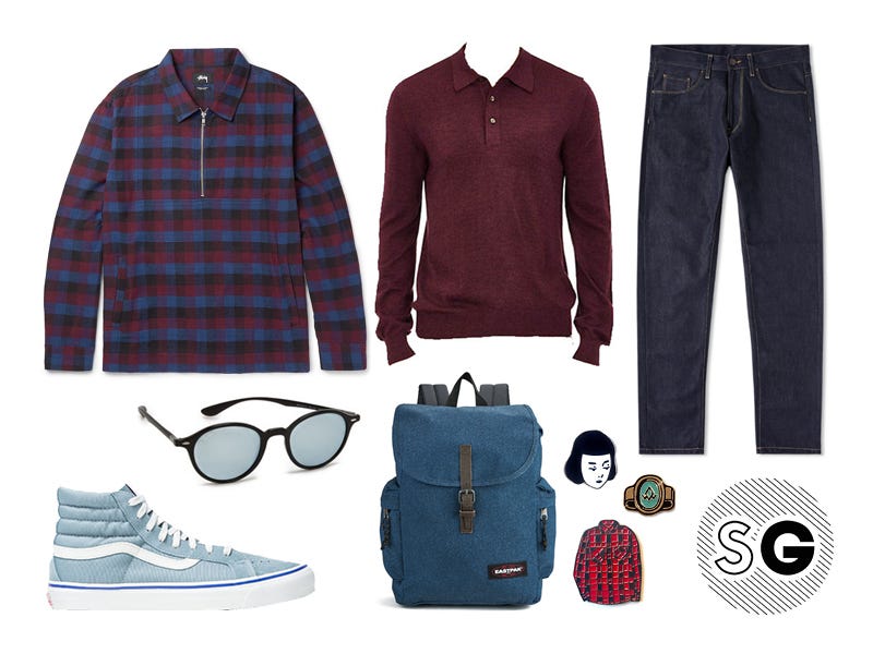 school, back to school, sweater, polo, layer, carhartt, vans, eastpak, ray-ban