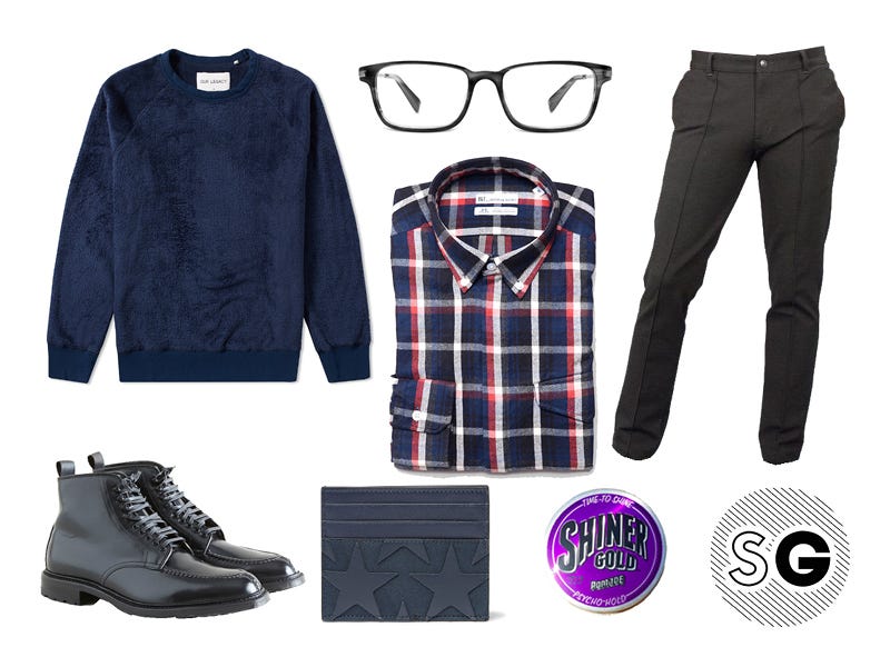 dress sweats, valentino, shiner, fuzzy, alden, brooklyn tailors, date night, warby parker