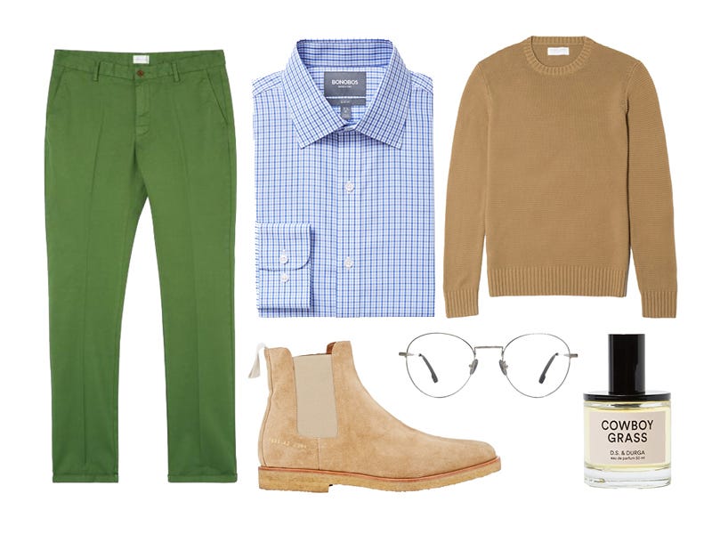 tatersall, vetiver, green, blue, chelsea boots, common projeccts, bonobos, gant rugger, everlane, steven alan optical, d.s. & durga