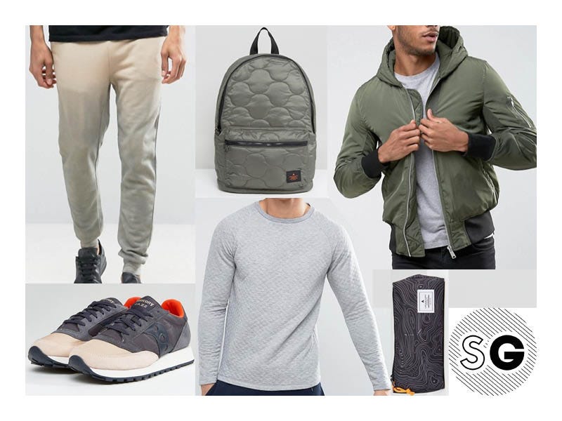 Grey bomber hot sale jacket outfit