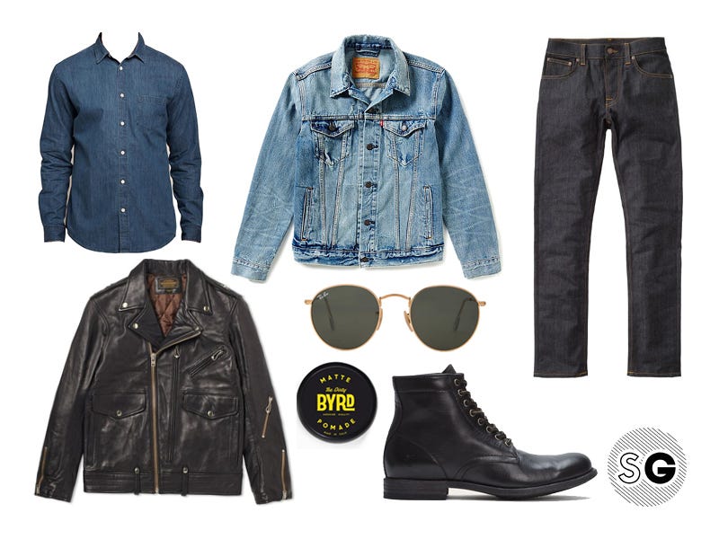 Light denim jacket hot sale outfit mens