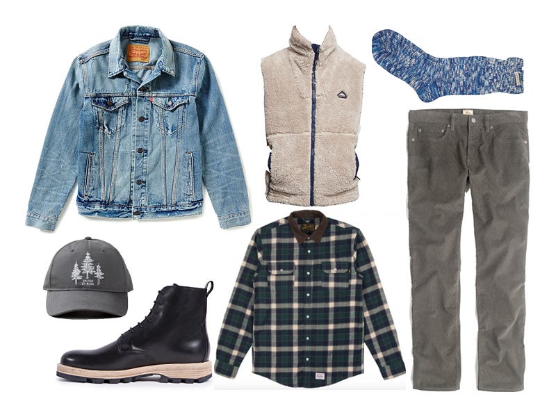 light wash denim jacket, denim jacket, benny gold, united by blue, j.crew, clarks, penfield, scotch & soda