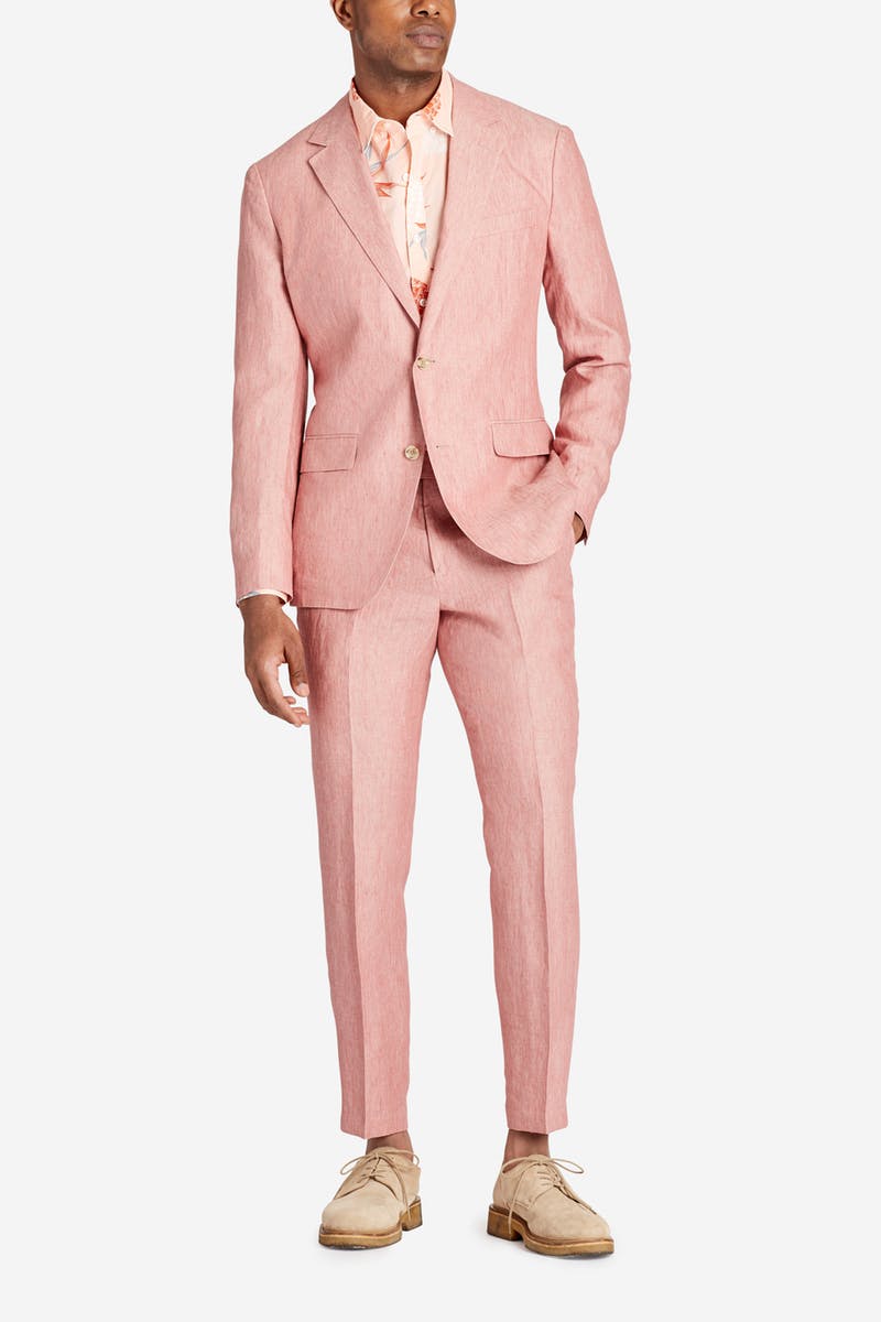 bonobos pink linen suit looks