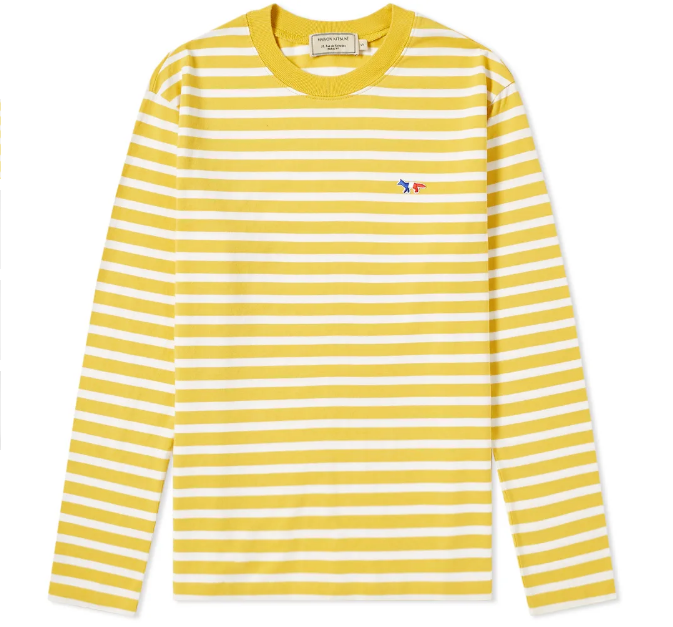 maison kitsune yellow breton stripe shirt