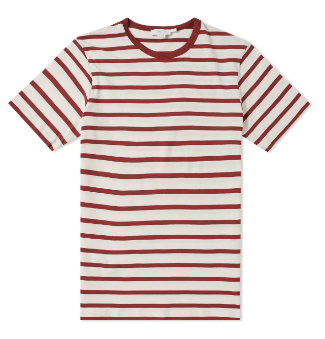 sunspel breton stripe red tee