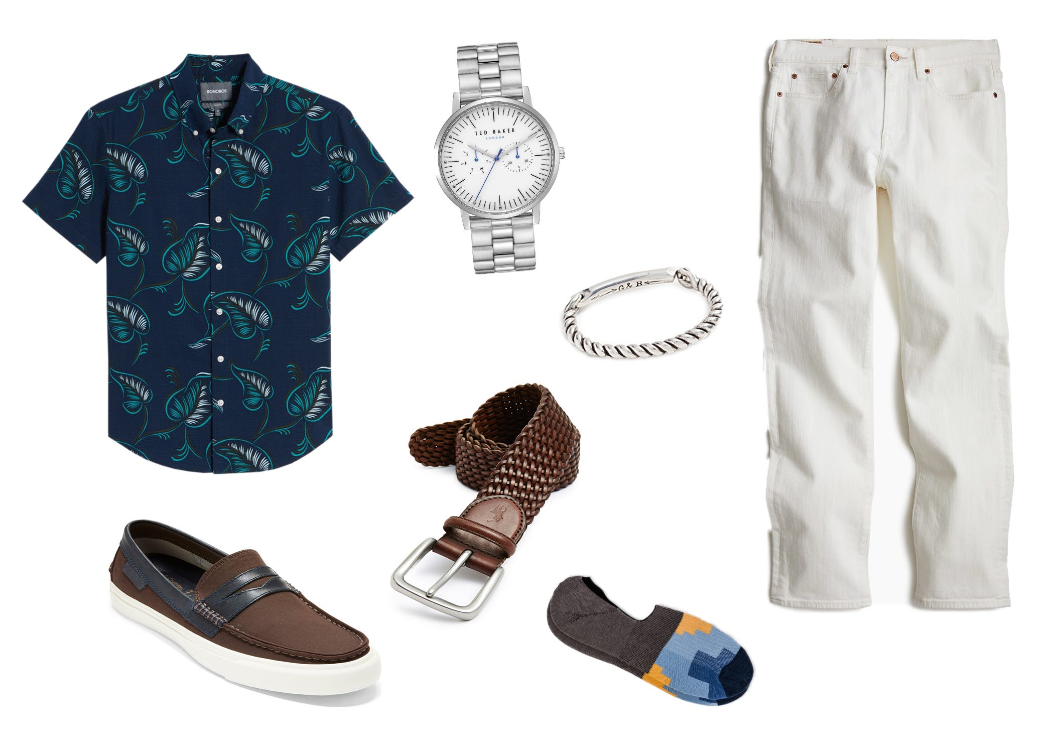 summer white jeans outfit idea for guys