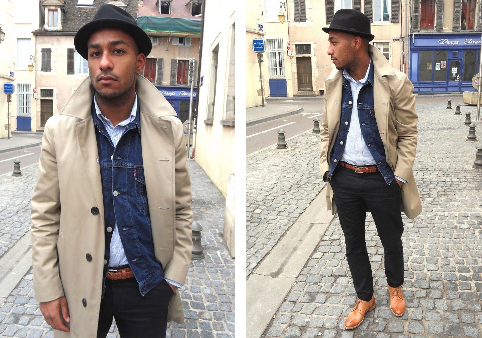 men denin outfit with coat