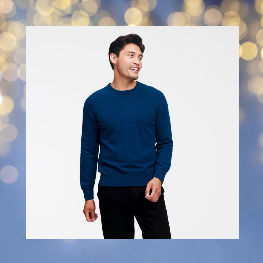 naadam blue cashmere $75 sweater, best gifts under 100 for him