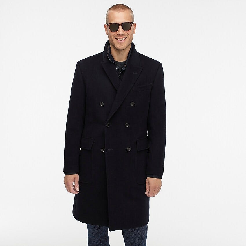 j.crew double-breasted topcoat, stylish topcoats for guys