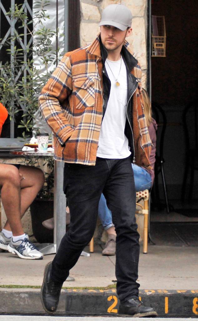 ryan gosling wearing plaid flannel shirt