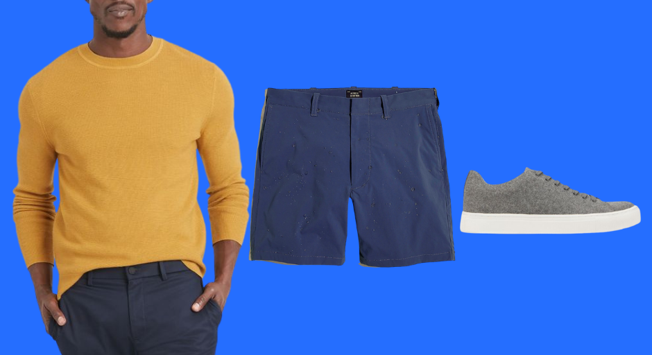 best easy casual outfit for men, shorts and long sleeve shirt outfit for guys