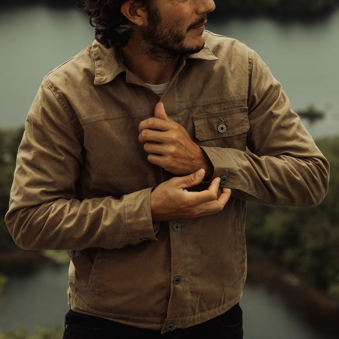 Waxed trucker jacket flint and clearance tinder