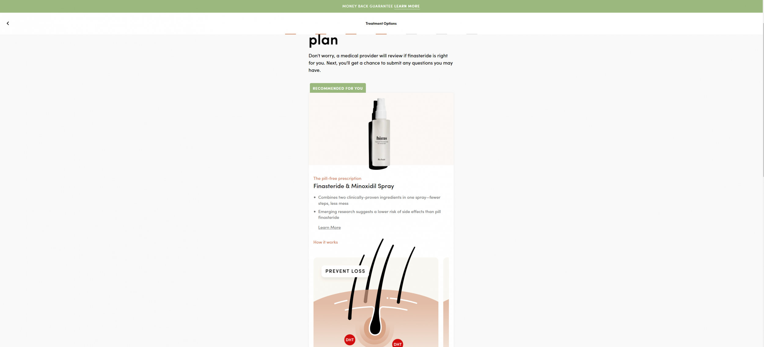 online hair loss treatment screenshot