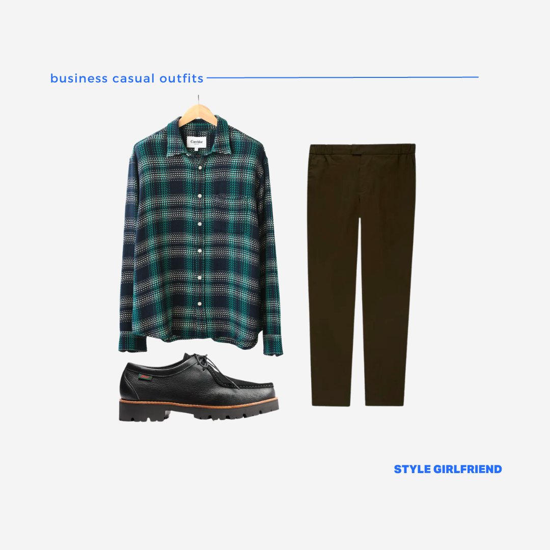 men's business casual outfit with a plaid shirt