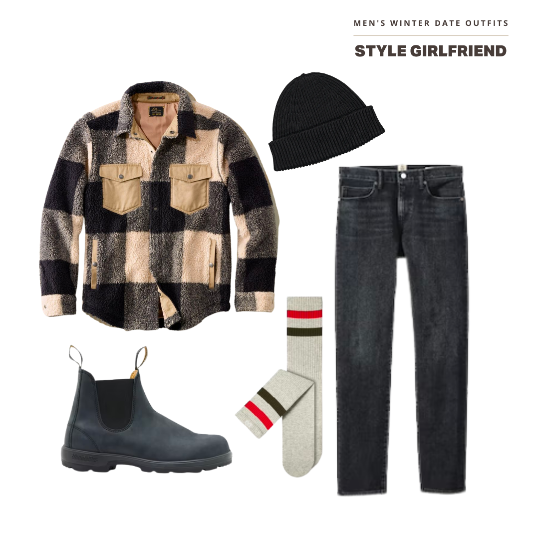 men's winter date outfit with jeans