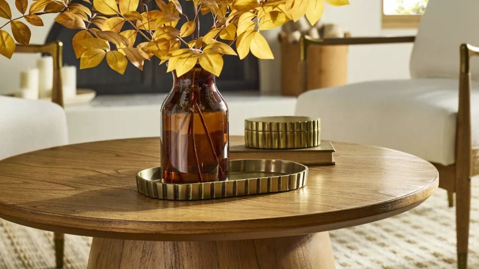 decorative trays on a coffee table