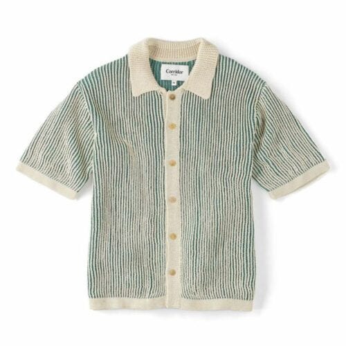 corridor plated striped button down polo