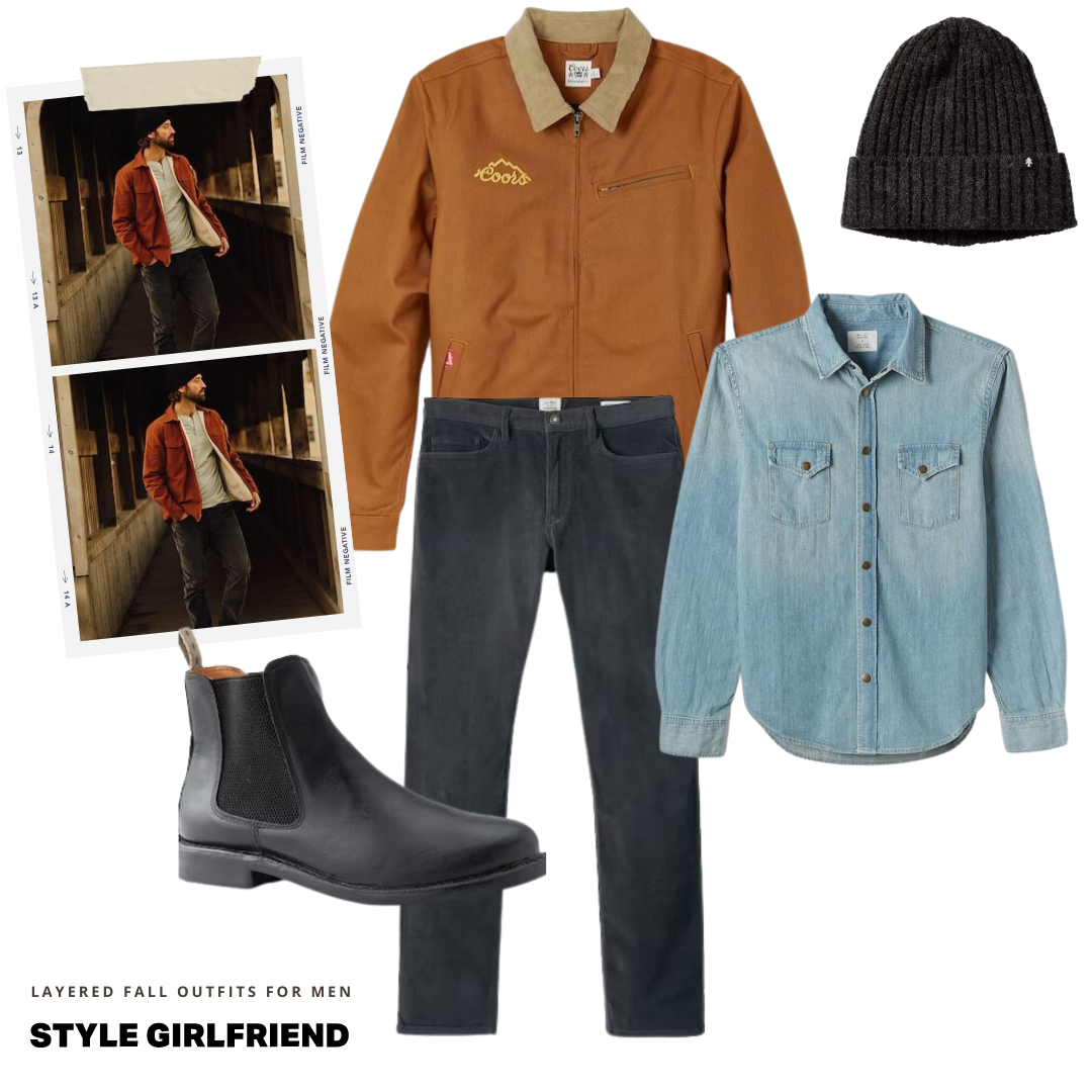 men's fall outfit with trucker jacket