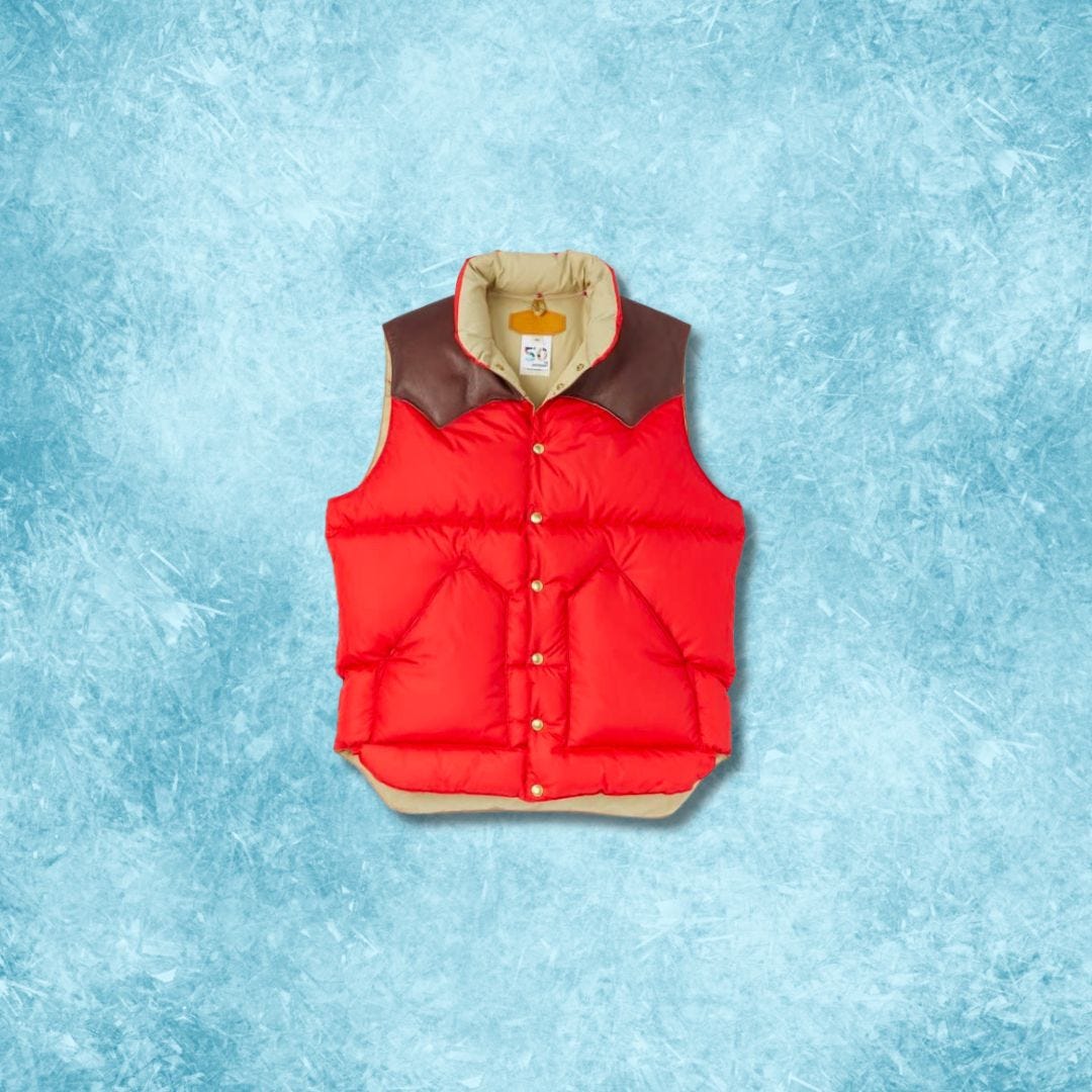 rocky mountain featherbed Heritage Down Insulated Puffer Vest in red, huckberry gifts for him