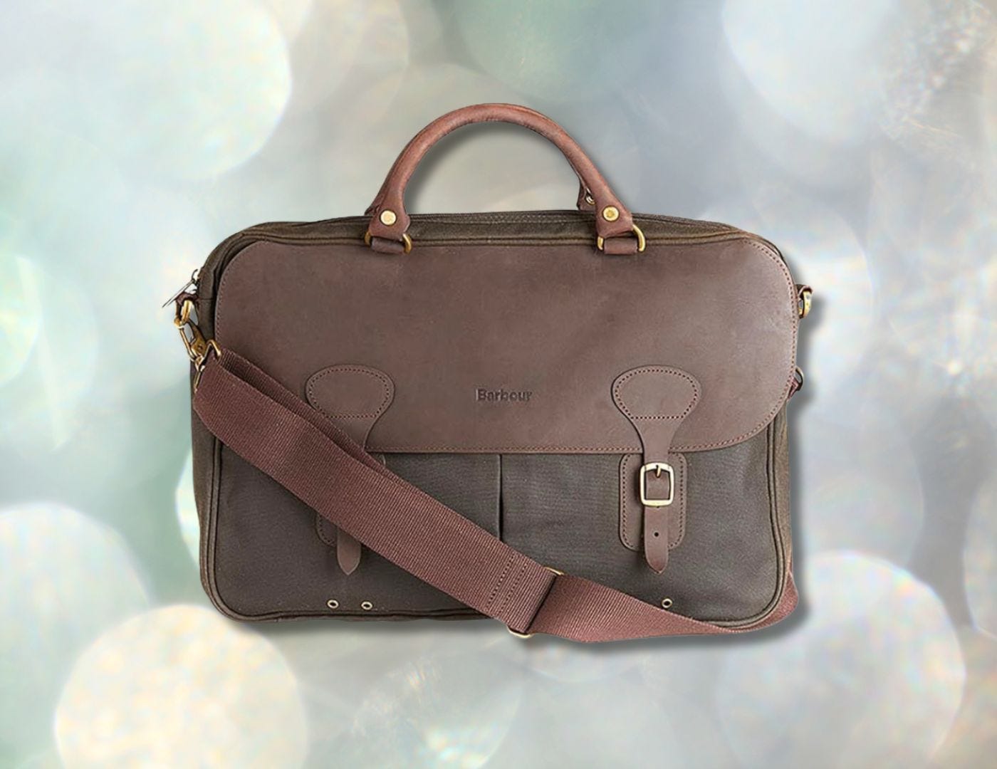 barbour brown leather briefcase
