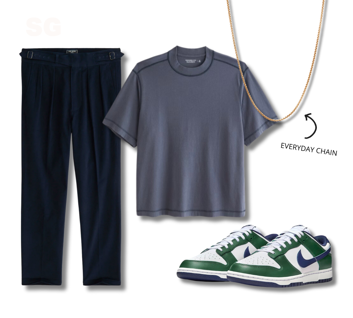 nike dunks outfit for men with dress pants and t-shirt