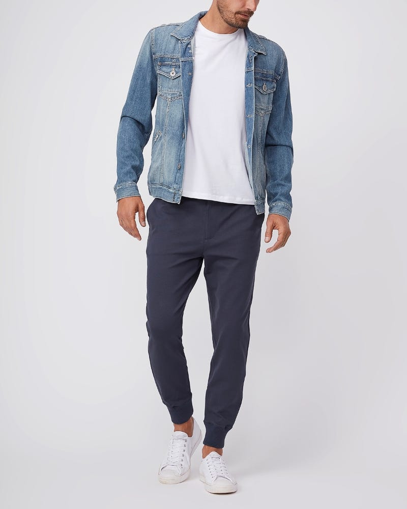Blue Denim Jacket with Navy Sweatpants Outfits For Men (2 ideas & outfits)