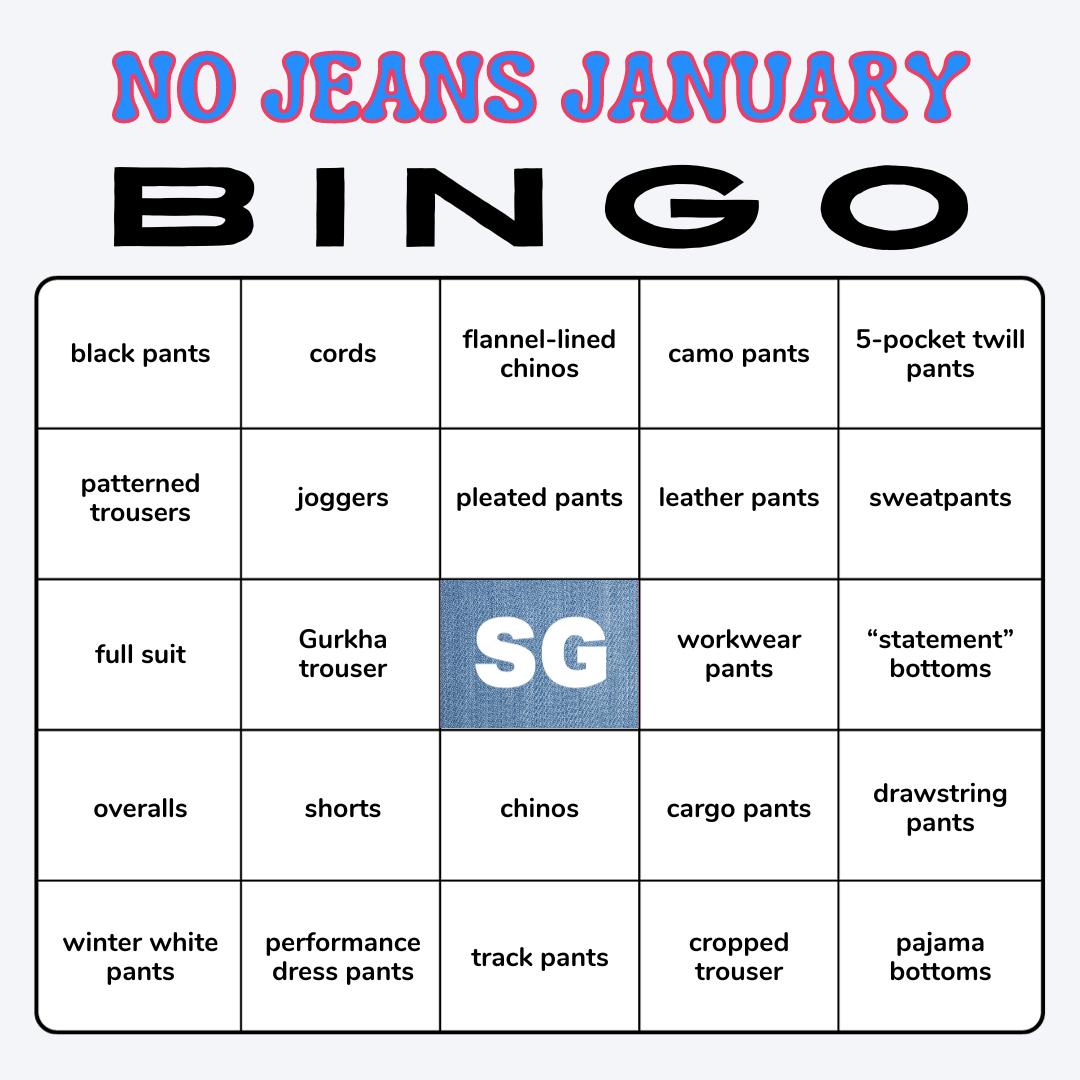 No Jeans January bingo