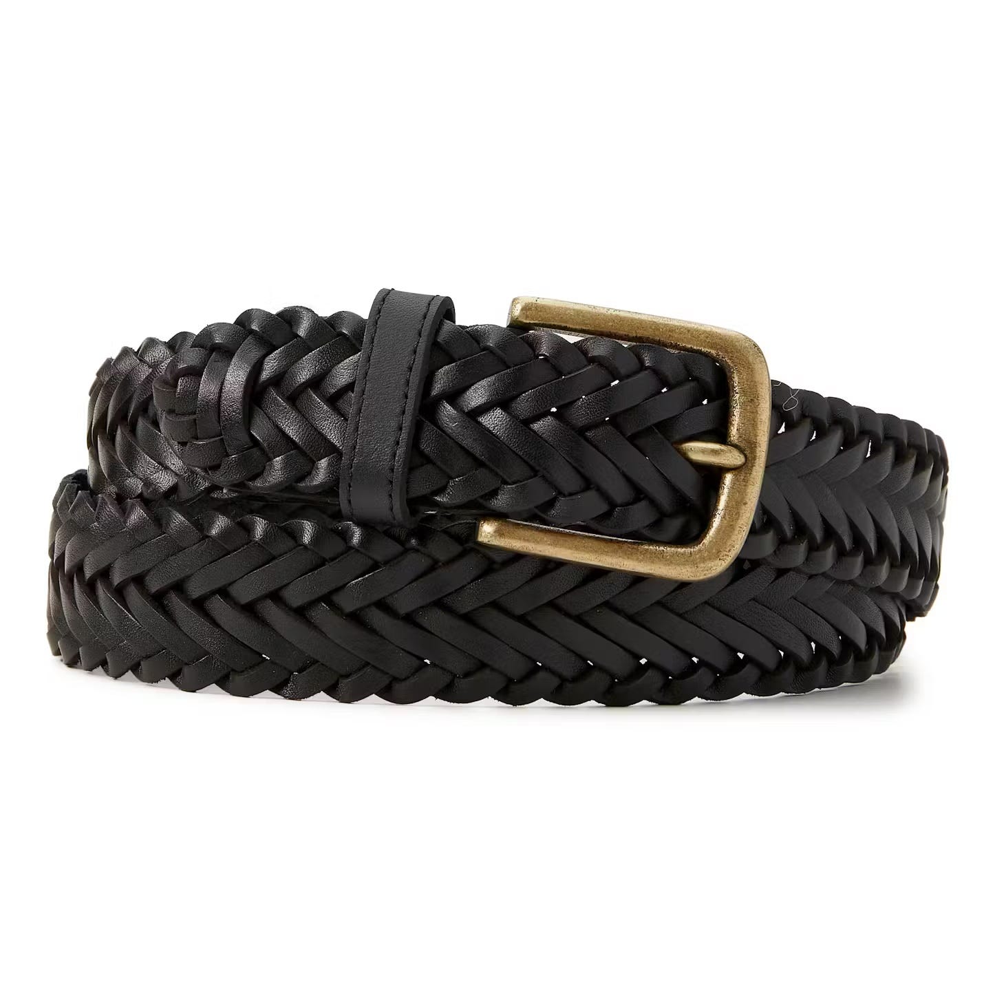 black braided leather belt with gold buckle