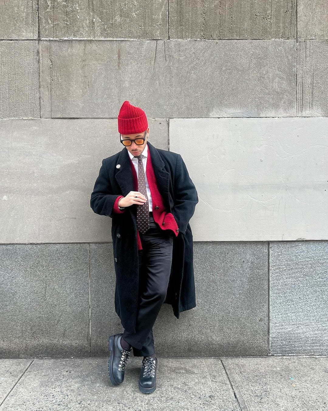 instagram men's style influencer paris.haven wearing a red cardigan