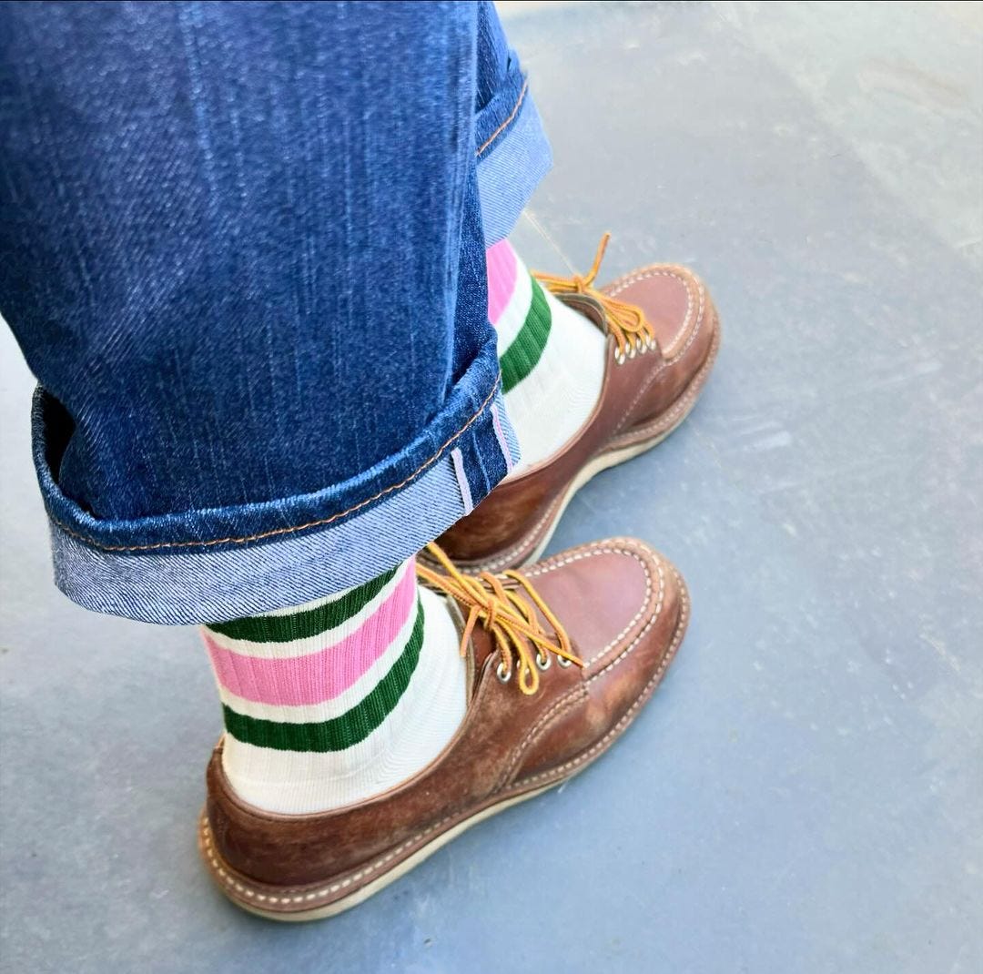 salmon pink and green socks