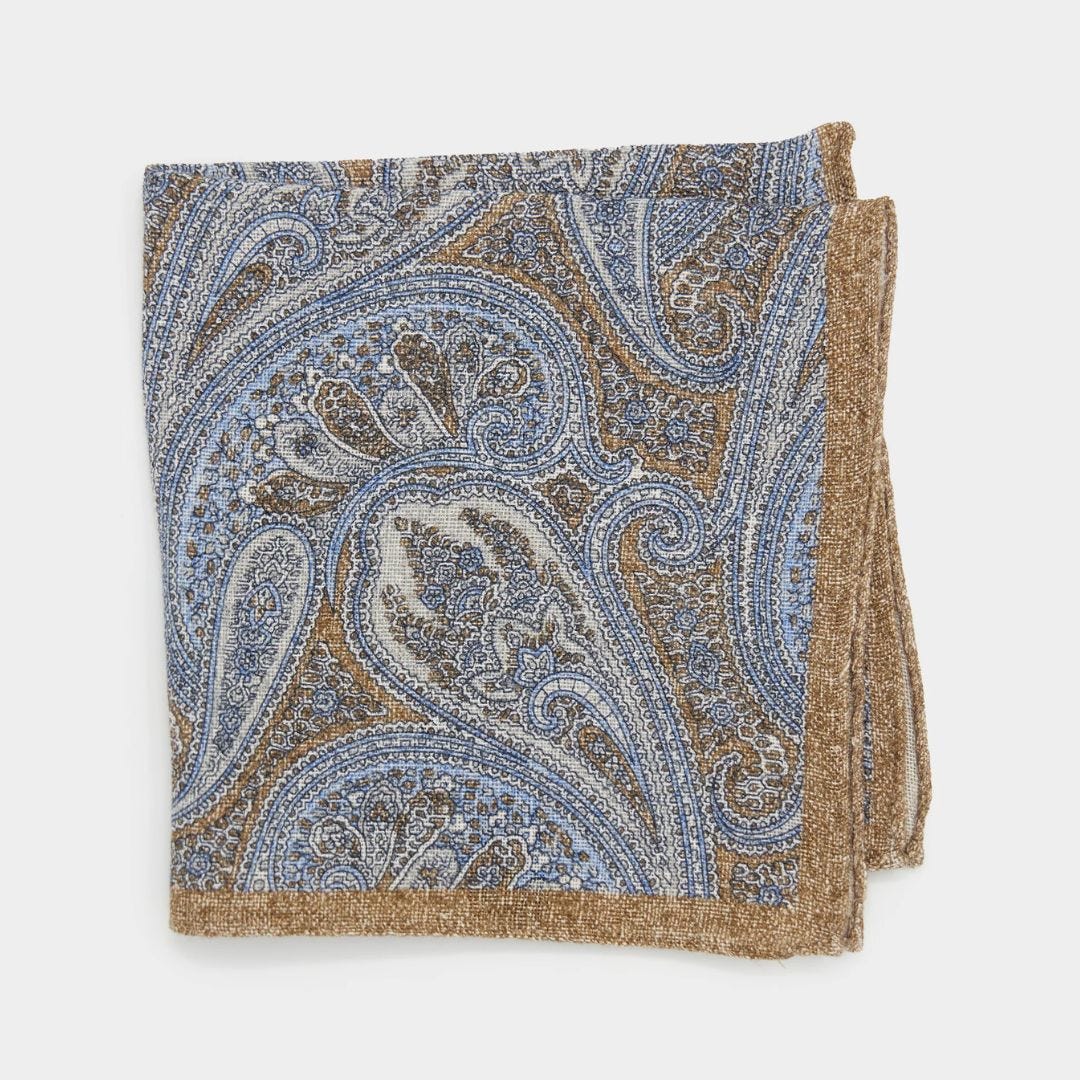 TODD SNYDER ITALIAN LINEN POCKET SQUARE IN HEATHER PAISLEY