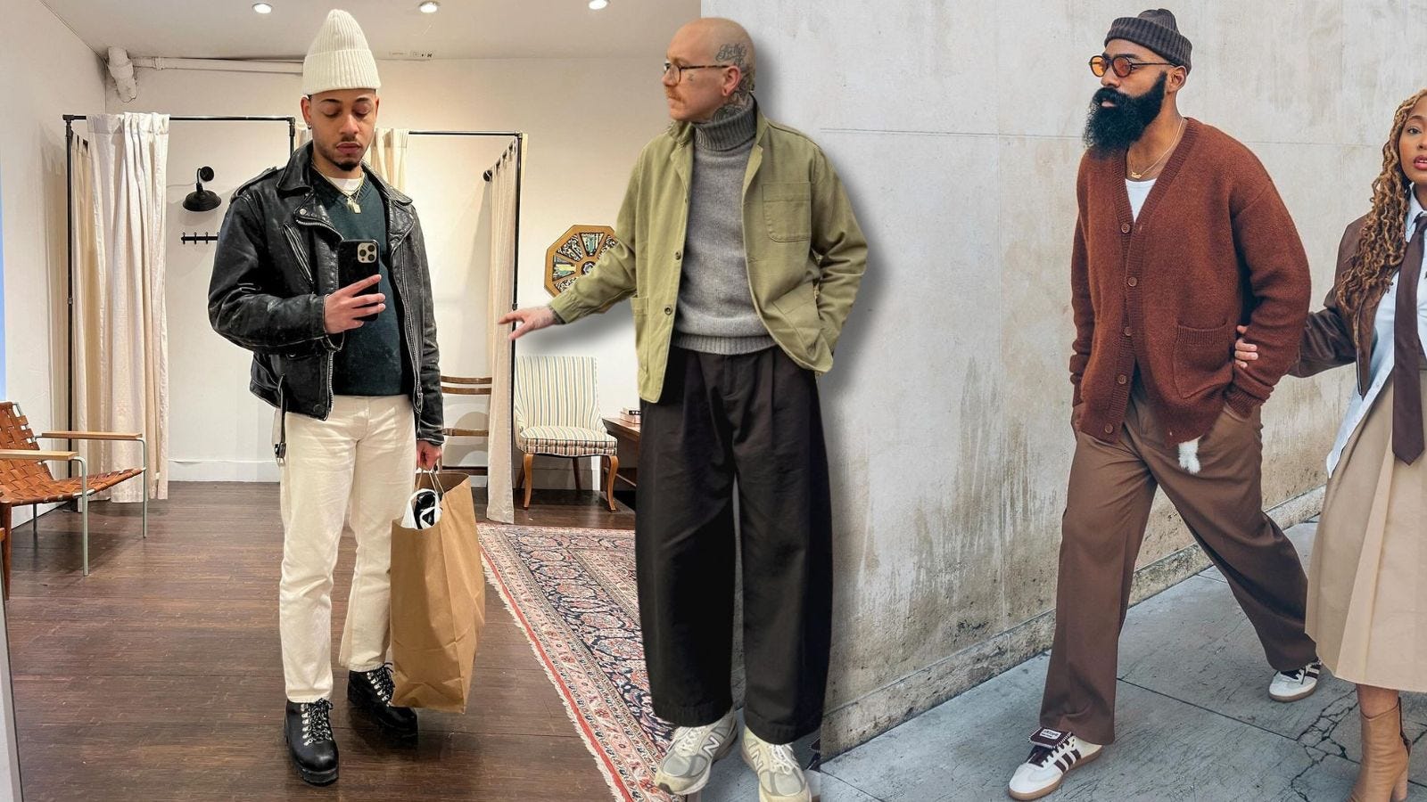 three images of trendily-dressed men