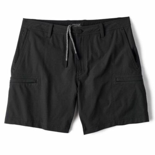 black performance shorts with black and white drawstring