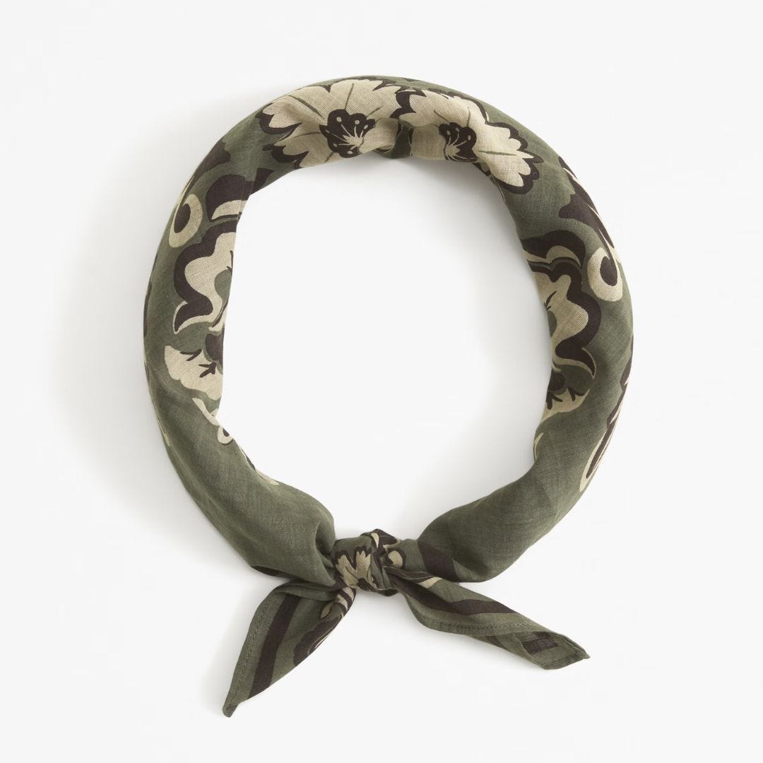 close-up of a green bandana tied up in a circle, part of a round up of men's bandana styles