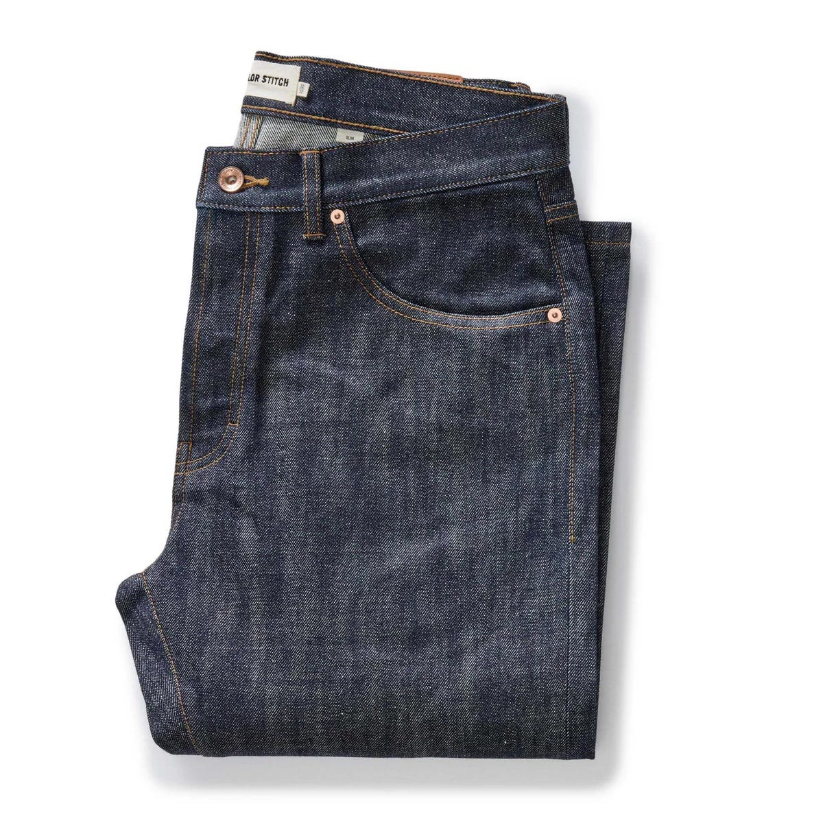 pleated selvage jeans