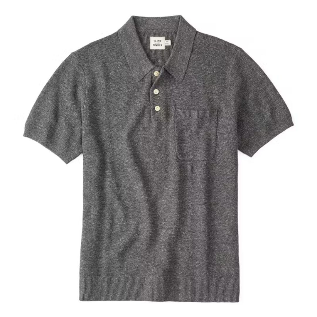 flint and tinder grey cotton linen polo
