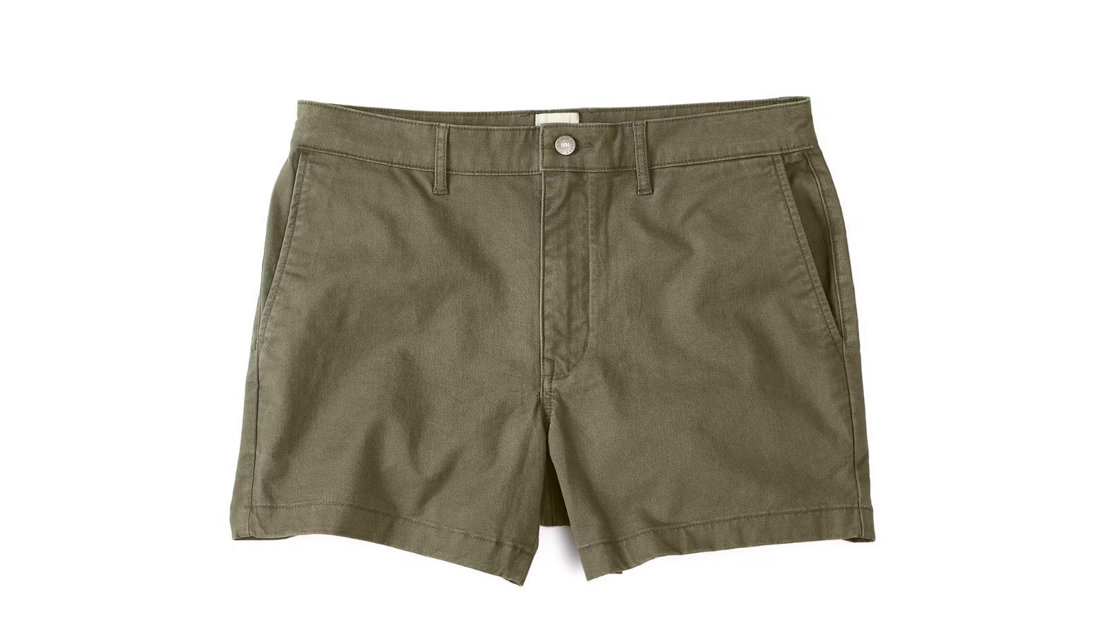 pair of olive green shorts against a white background